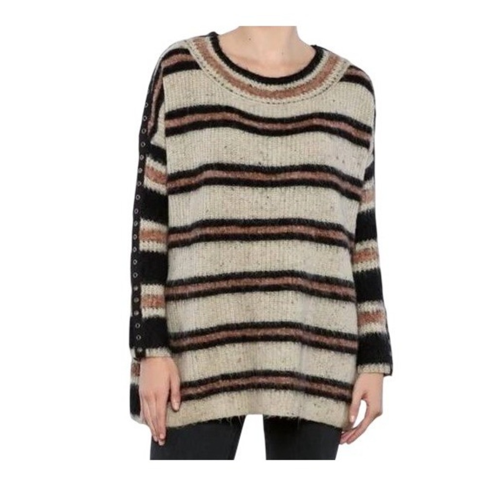 Free People Women M Sid Oversized Striped Alpaca Wool‎ Blend Sweater NWT